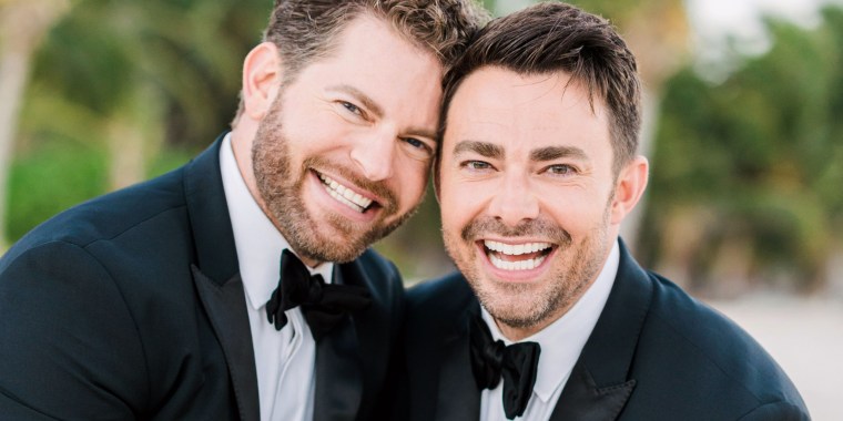 Jonathan Bennett, right, and his husband, Jaymes Vaughan, are all smiles after saying "I do."