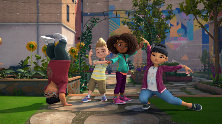 Karma Grant, voiced by Asia Bryant, dances with her friends in the neighborhood in "Karma's World."