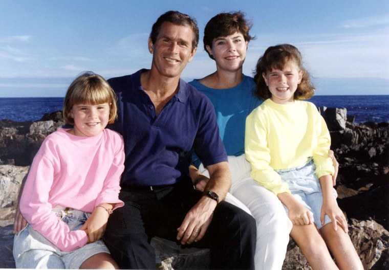 George W. Bush, wife Laura Bush and daughters, Jenna (L) and Barbara pose for a family portrait in K..