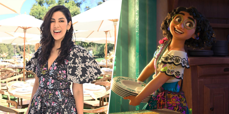 Stephanie Beatriz (left) voices main character Mirabel Madrigal (right) in the Disney animated movie "Encanto."