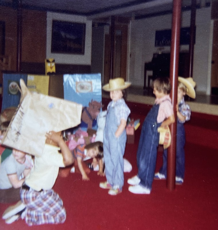 Hill as Bingo, the farmer in his pre-K play. 