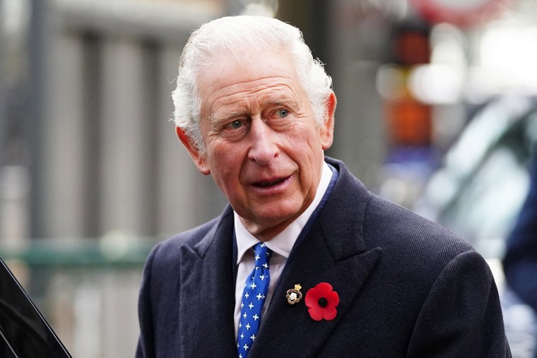 Britain's Prince Charles views two alternative fuel green trains during visit to Glasgow Central Station