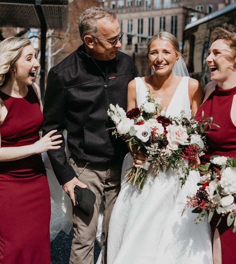 Tom Hanks surprises soon-to-be bride Grace Gwaltney in Pittsburgh, PA, when she is on her way to the altar.