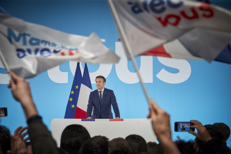 Image: Election Night With Emmanuel Macron's En Marche Party During France's 2022 Presidential Race