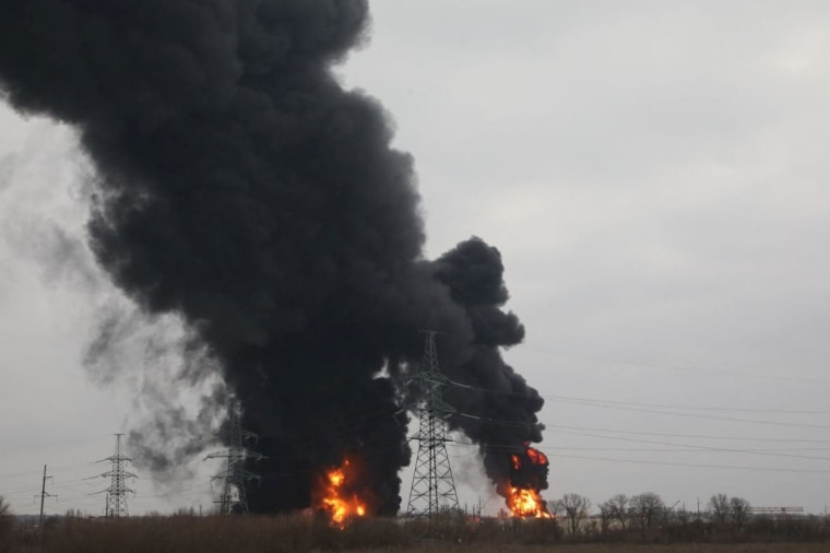 Image: A view shows a fuel depot on fire in Belgorod