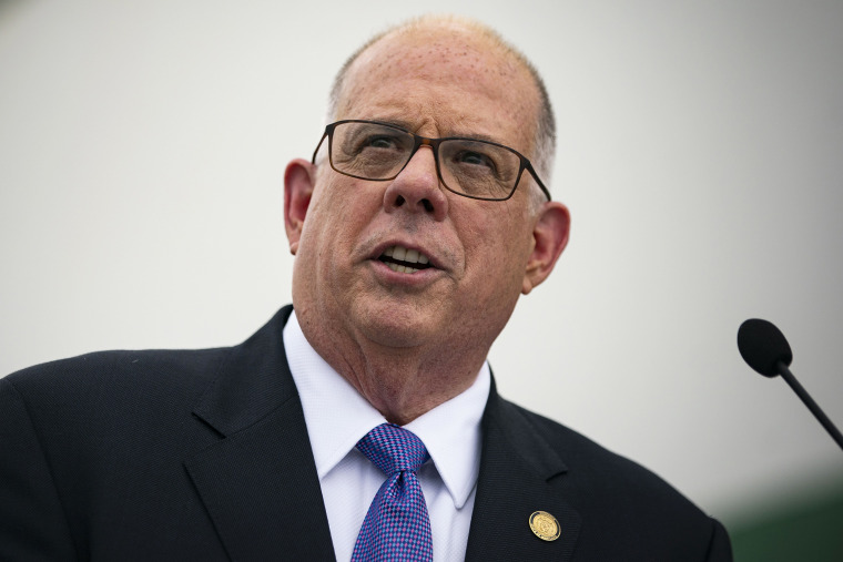 Image:  Gov. Larry Hogan during a news conference in Baltimore on July 29, 2021.