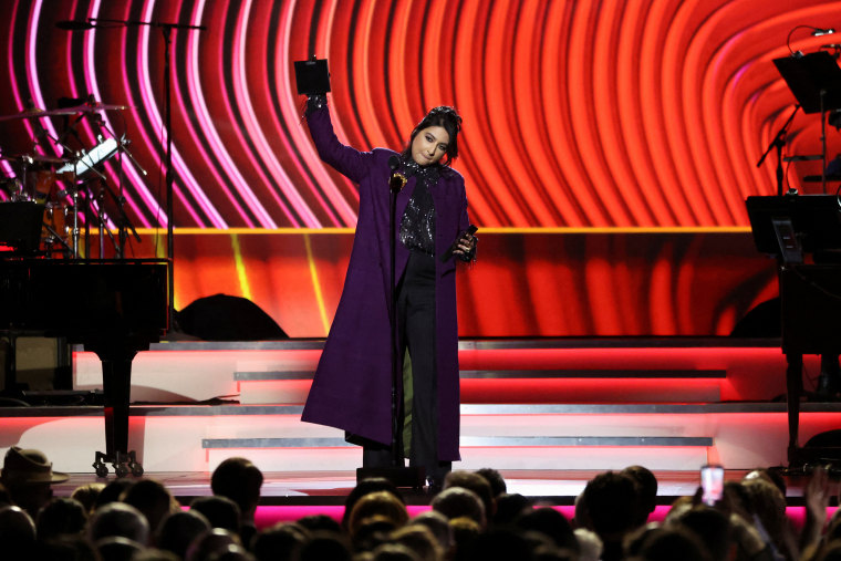 Image: Arooj Aftab accepts the Grammy for Best Global Music Performance for Mohabbat, at the 64th Annual Grammy Awards in Las Vegas on April 3, 2022.