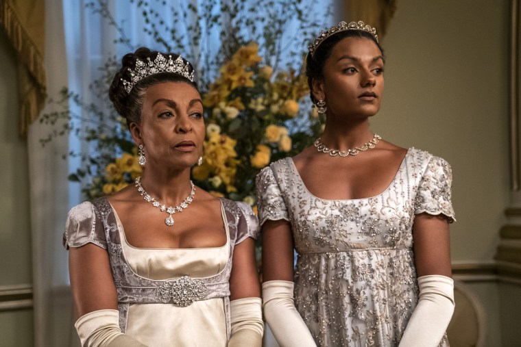 Adjoa Andoh as Lady Danbury, Simone Ashley as Kate Sharma in "Bridgerton."