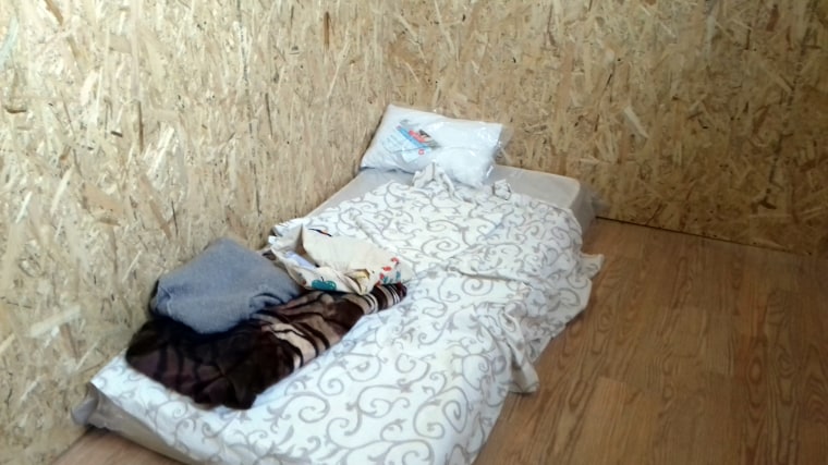A bed in a Romanian refugee camp where Zi Faámelu stayed before she traveled to Germany.
