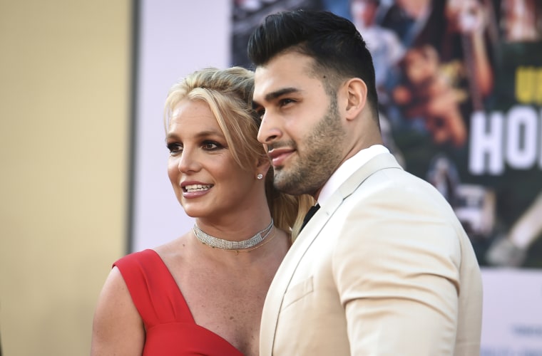 Britney Spears and Sam Asghari arrive at the Los Angeles premiere of "Once Upon a Time in Hollywood," on July 22, 2019.