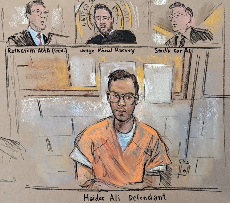 Haider Ali makes a virtual appearance before judge Michael Harvey on April 8, 2022.