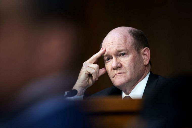 Senator Chris Coons during a Senate Judiciary Committee confirmation hearing for Ketanji Brown Jackson in Washington, D.C. on March 22.