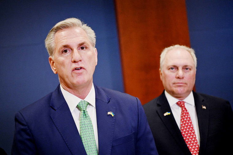 House Minority Leader Kevin McCarthy and House Minority Whip Steve Scalise speak to reporters