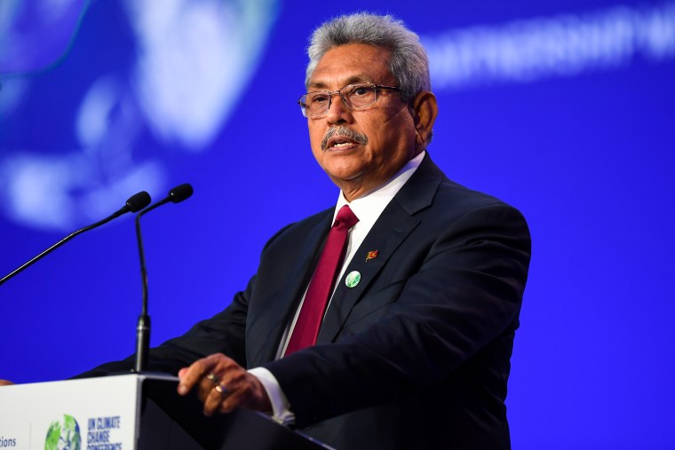 Sri Lanka's President Gotabaya Rajapaksa presents his national statement during day two of COP26 on Nov. 1, 2021, in Glasgow, Scotland.