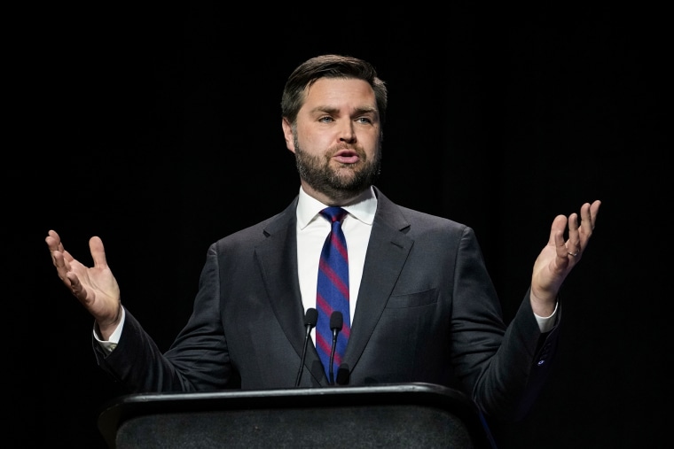 Senate Republican candidate J.D. Vance answers a question during Ohio's Republican primary debate on March 28, 2022, in Wilberforce.