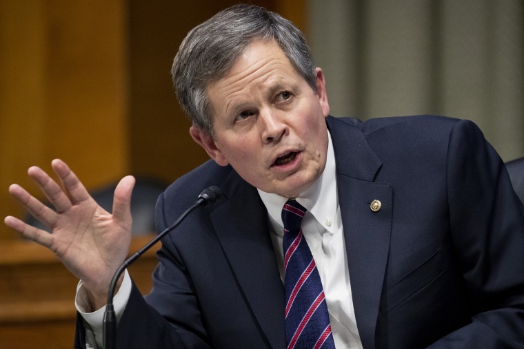 Sen. Steve Daines, R-Mont., speaks at a Finance Committee hearing on Capitol Hill on Feb. 24, 2021.