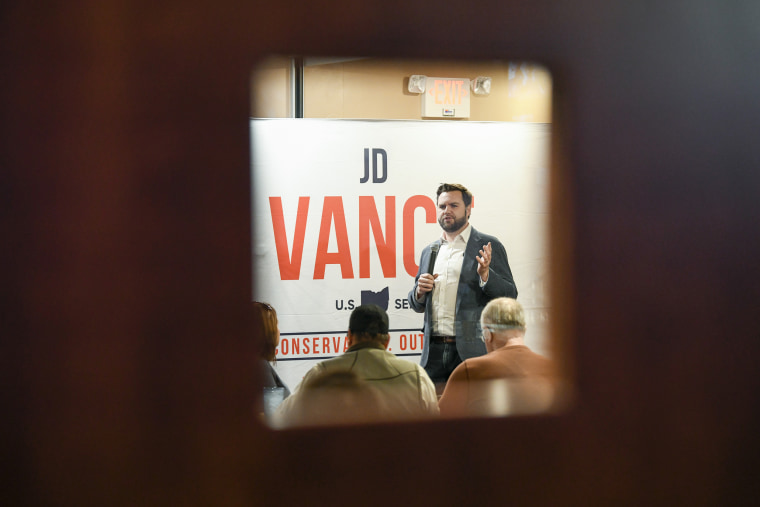 Image: J.D. Vance at a campaign event in Huber Heights, Ohio, on Feb. 17, 2022.