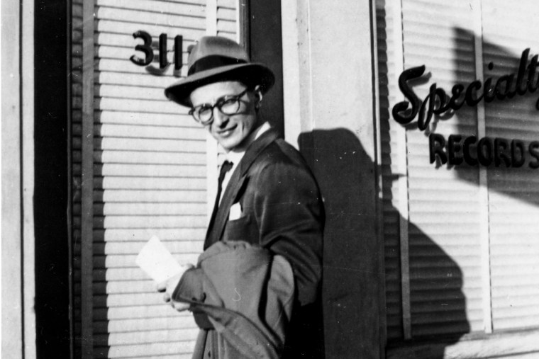 Art Rupe, owner of Specialty Records, enters his office in Los Angeles in 1948.