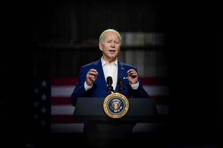 President Joe Biden speaks in Menlo, Iowa, on April 12, 2022.