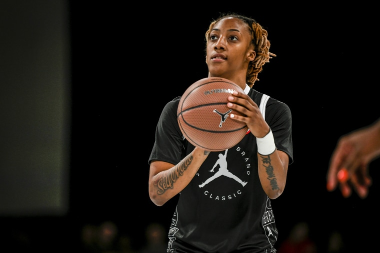 Aaliyah Gayles of Las Vegas shoots a free throw during the Jordan Brand Classic girls game at Hope Student Athletic Center on April 15, 2022 in Chicago.