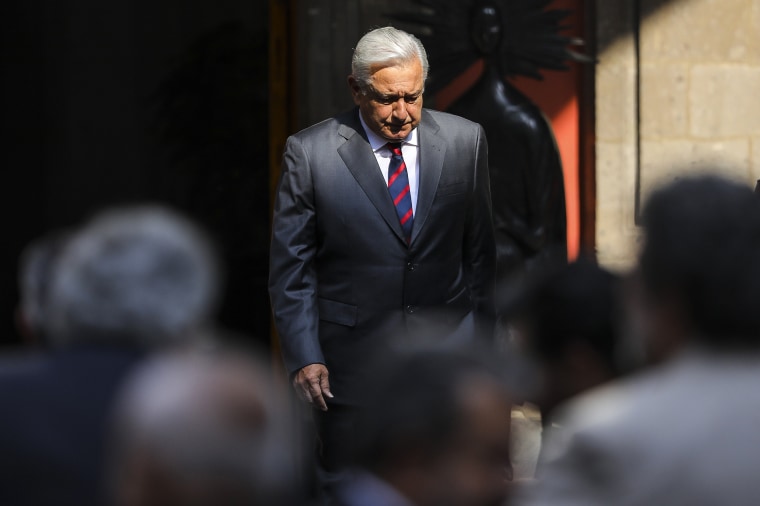 Image: President of Mexico Andres Manuel Lopez Obrador prior to the State of The Union Report at Palacio Nacional on April 12, 2022 in Mexico City.