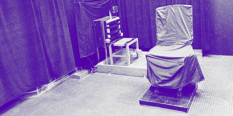 A death chamber in Columbia, S.C., including the electric chair, right, and a firing squad chair, left