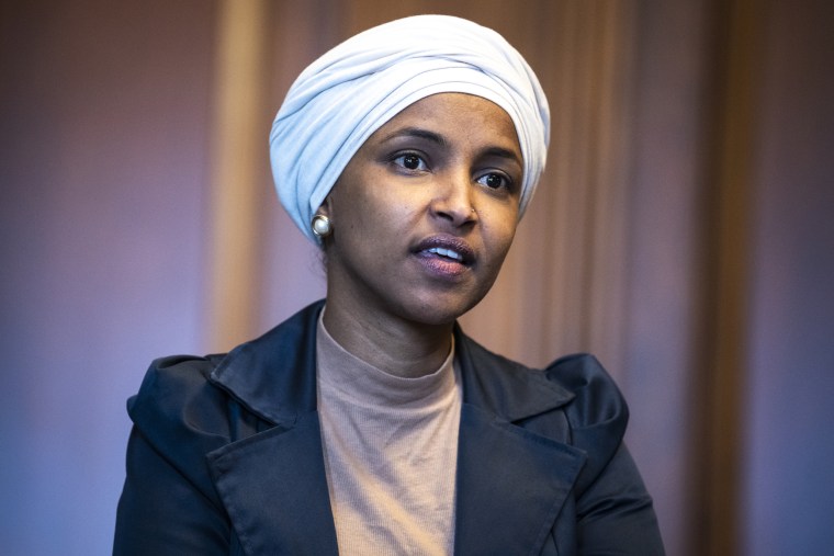 Rep. Ilhan Omar, D-Minn., in the U.S. Capitols Rayburn Room with the Congressional Black Caucus, on April 6, 2022.