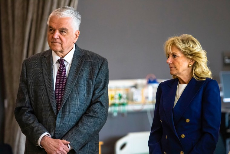 Governor Steve Sisolak and Dr. Jill Biden at Truckee Meadows Community College in Reno, Nev., on March 9, 2022.