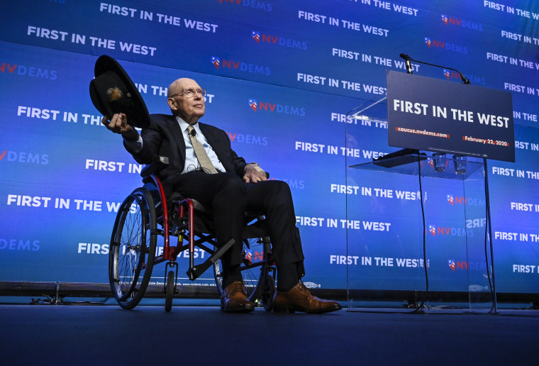 Former Senate Majority Leader Harry Reid acknowledges audience in Nevada Democrats' "First in the west" event at Bellagio Resort & Casino on November 17, 2019 in Las Vegas.