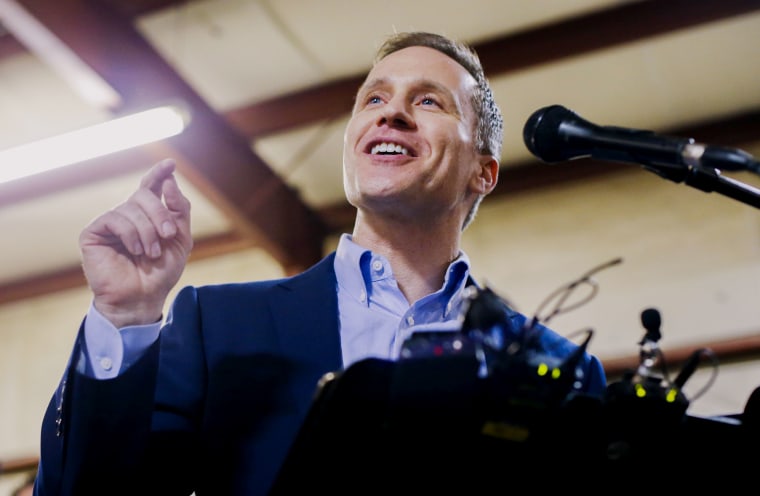Eric Greitens at a ceremonial signing making Missouri a "right-to-work" state at the abandoned Amelex warehouse on February 2, 2017.