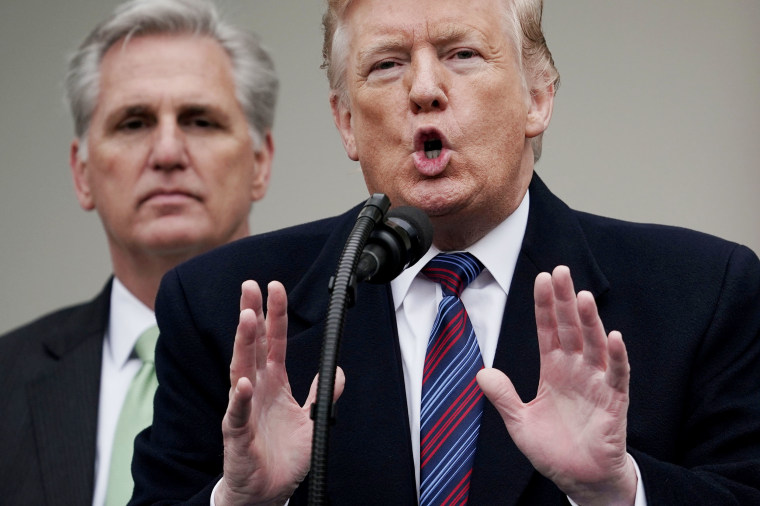 Donald Trump speaks as he joined by House Minority Leader Rep. Kevin McCarthy in the Rose Garden of the White House on January 4, 2019 in Washington, D.C.
