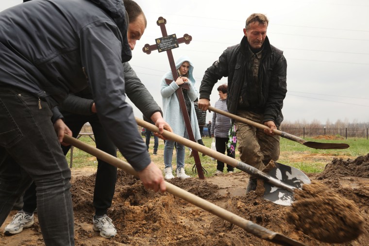 Victims of violence committed by Russian forces continue to be buried in the Bucha and Irpin regions of Ukraine on April 21, 2022.