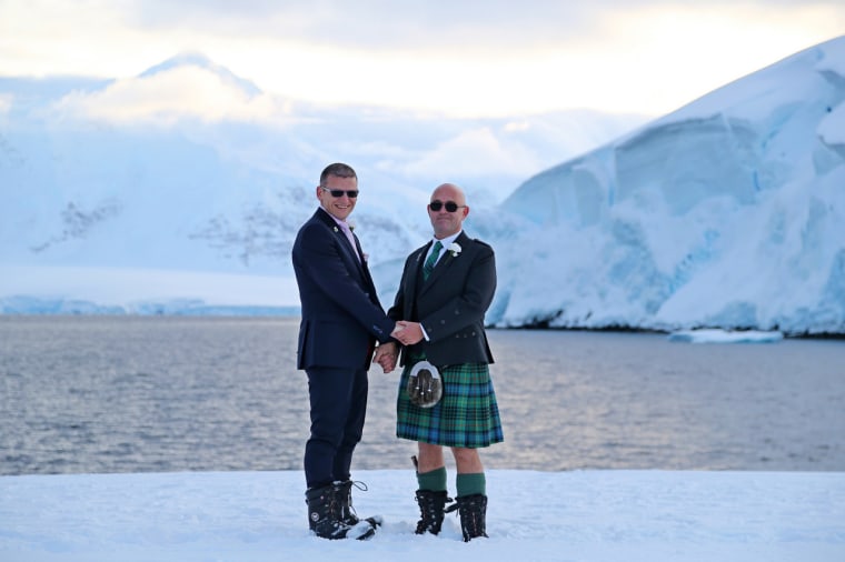 Eric Bourne and Stephen Carpenter are the first same-sex couple to wed in the British Antarctic Territory.