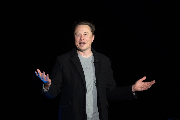 Image: Elon Musk during a press conference at SpaceX's Starbase facility near Boca Chica Village in Texas on Feb. 10, 2022.