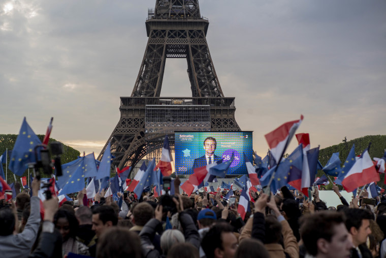Macron thanked supporters and promised a renewed presidency as he celebrated securing a second term in Paris on Sunday. 