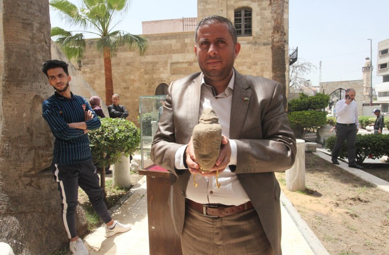 A view shows a Canaanite sculpture dating back to about 2500 BC at Qasr al-Basha, also known as the Pasha's Palace Museum, Gaza city, Gaza Strip, Palestinian Territory - 26 Apr 2022
