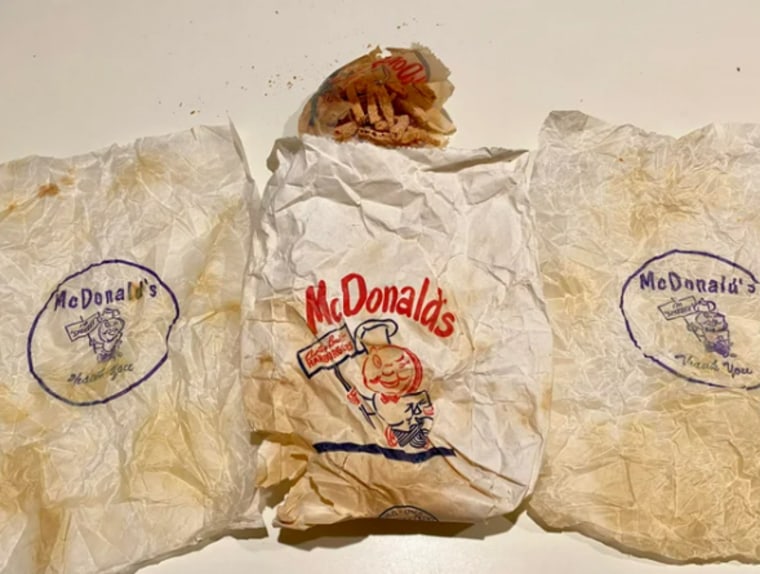 Bags of McDonald's food found in a wall by a family renovating their home.