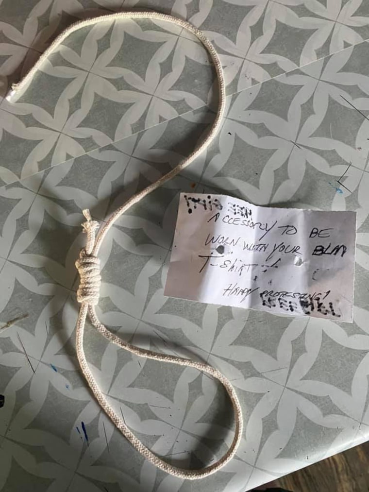 A noose and note left in a vehicle owned by Regina Simon and her then-husband.