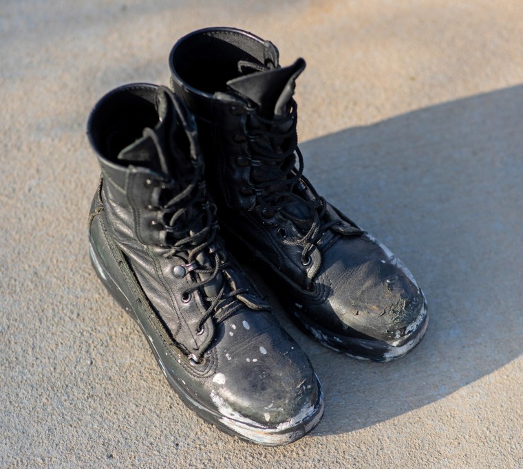 Hannah Crisostomo's boots from her time in the U.S. Navy.