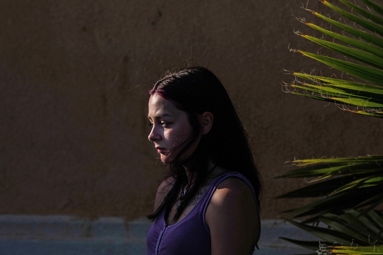 Hannah Crisostomo, 20, outside her home in Menifee, Calif.