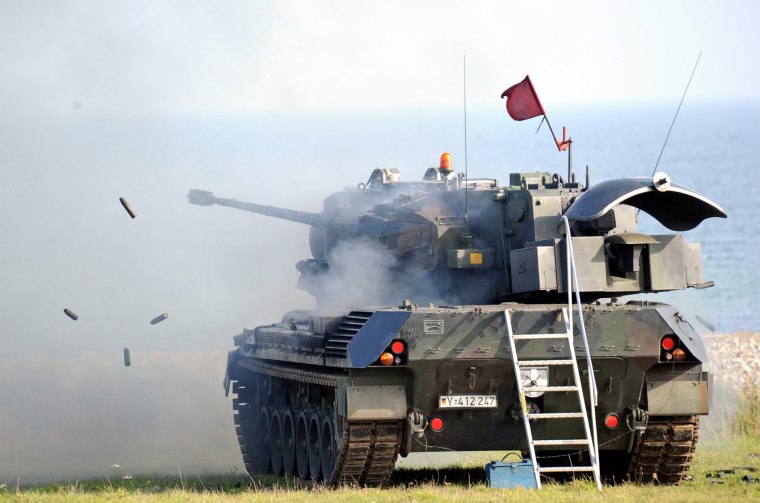 An anti-aircraft Gepard tank fires at a drone in Germany in 2010. 