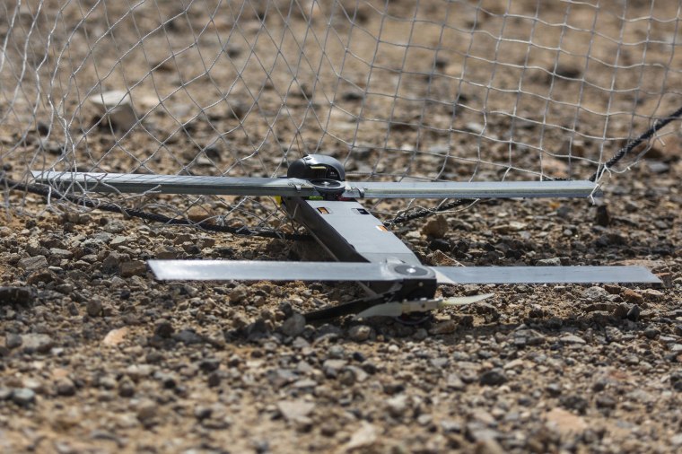 A Switchblade 300 10C drone system being used as part of a training exercise at Marine Corps Air Ground Combat Center Twentynine Palms, Calif., in 2021. 