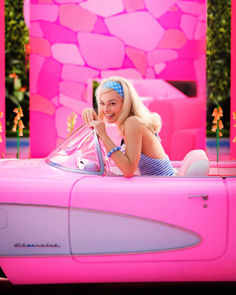 Margot Robbie in a first-look photo from the "Barbie" movie.