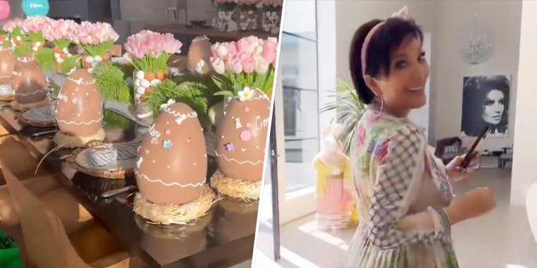 Kris Jenner sported a cute, floral dress as she showed off her elaborate Easter table settings.