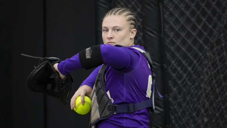 James Madison catcher Lauren Bernett during an NCAA softball game in Columbia, Mo., on May 28.