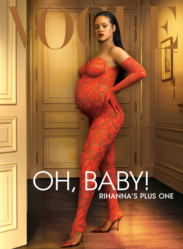 Rihanna is in her third trimester on the cover of Vogue's May issue.