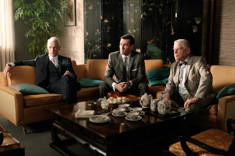 MAD MEN, (from left): John Slattery, Jon Hamm, Robert Morse, 'The Grown-Ups', (Season 3, ep. 312, a