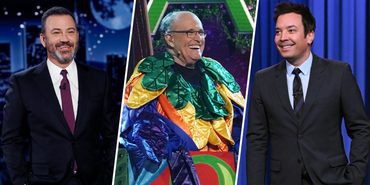 Jimmy Kimmel, left, and Jimmy Fallon, right, joked about Giuliani's unveiling on the Fox show "The Masked Singer" this week.