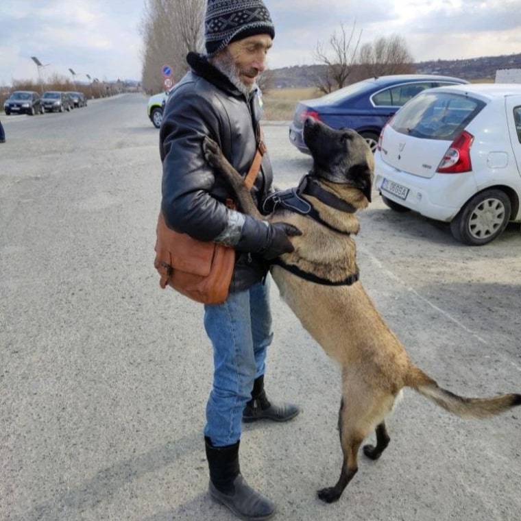 A Ukrainian refugee made it to safety with his beloved Belgian Malinois.
