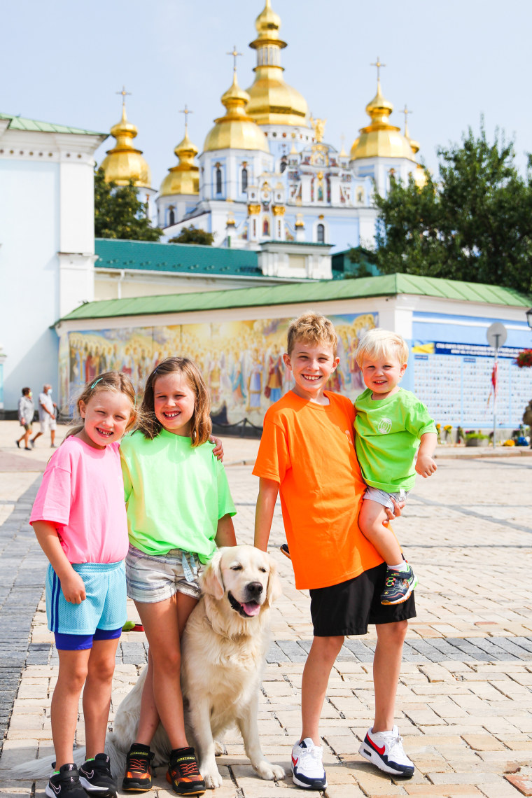 The author's children outside St. Michael's Monastery in Kyiv, where they lived for a year and a half. 